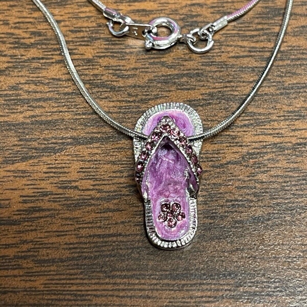 Purple Flip Flop Beach Sandal Flower Charm Enamel Pendant Necklace